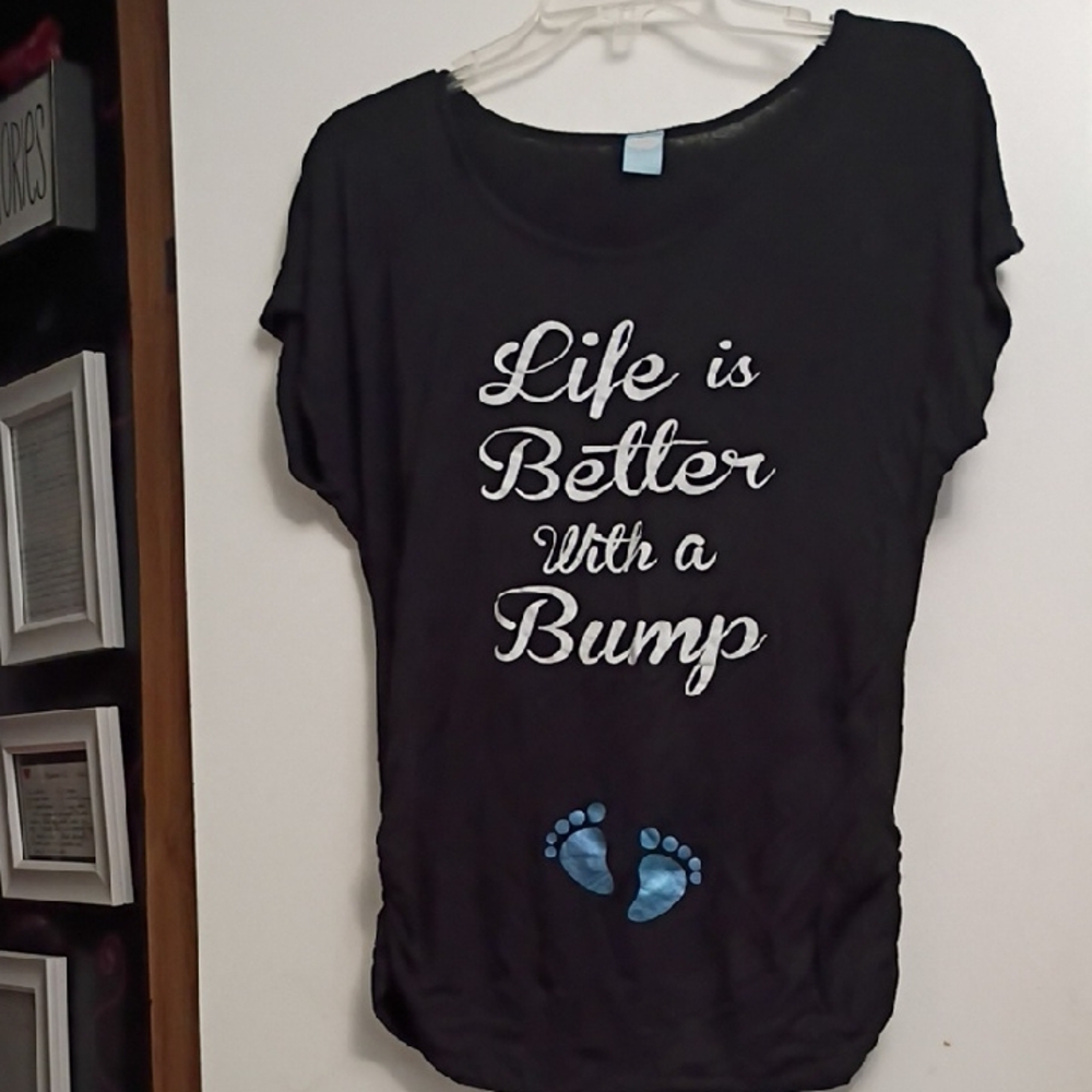 Maternity Tee - Black with Blue Footprints